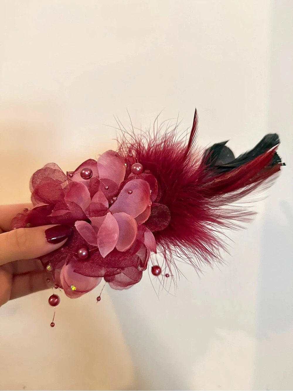 Floral Feather Hair Accessory in Pink & Red Like New